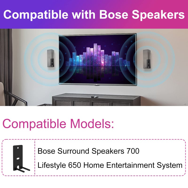 Bedycoon Pair Steel Black Wall Mount Brackets Replacement Compatible with Bose OmniJewel Lifestyle 650 Home Entertainment System and Bose Surround Speakers 700 - Image 2